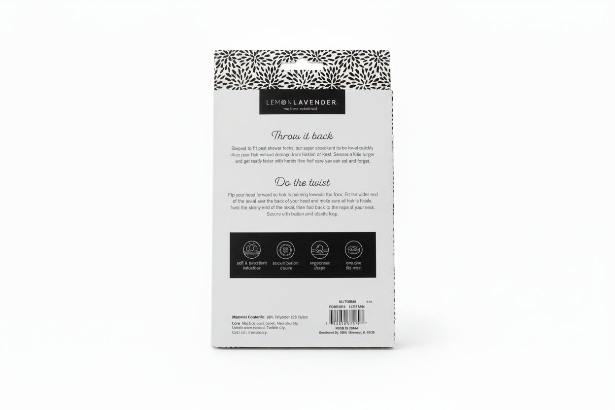 Back of a Lemon Lavender product packaging on a wooden surface