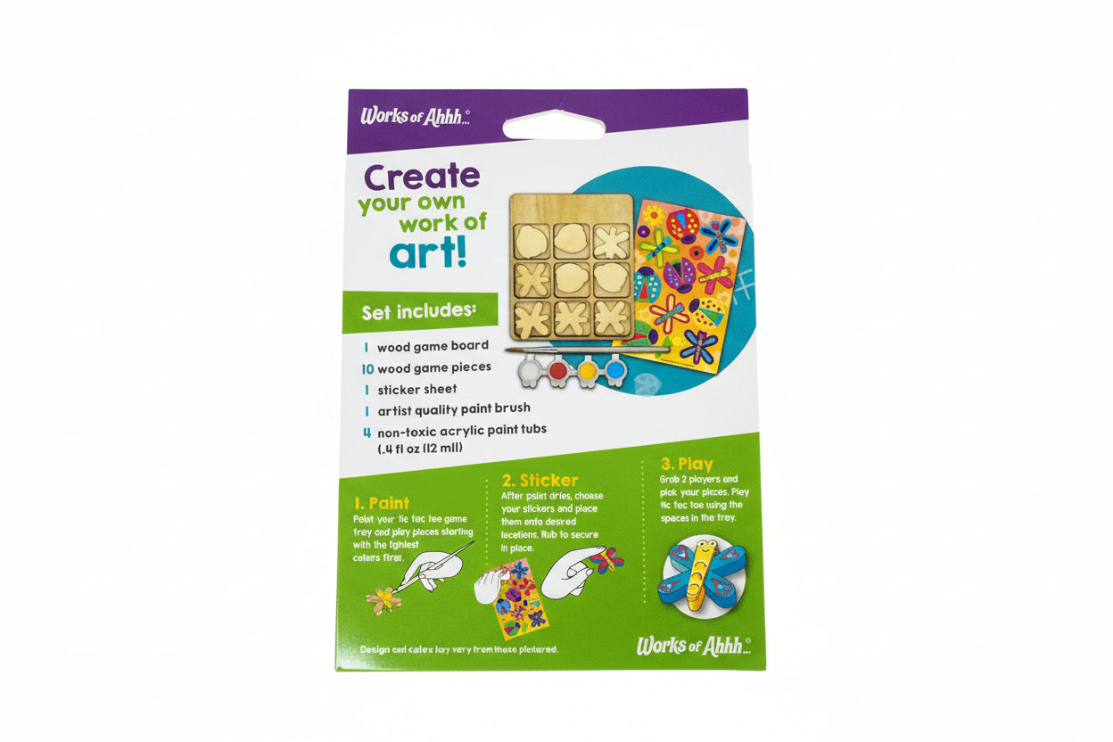 Box of 'Works of Abhh' art set on a wooden surface