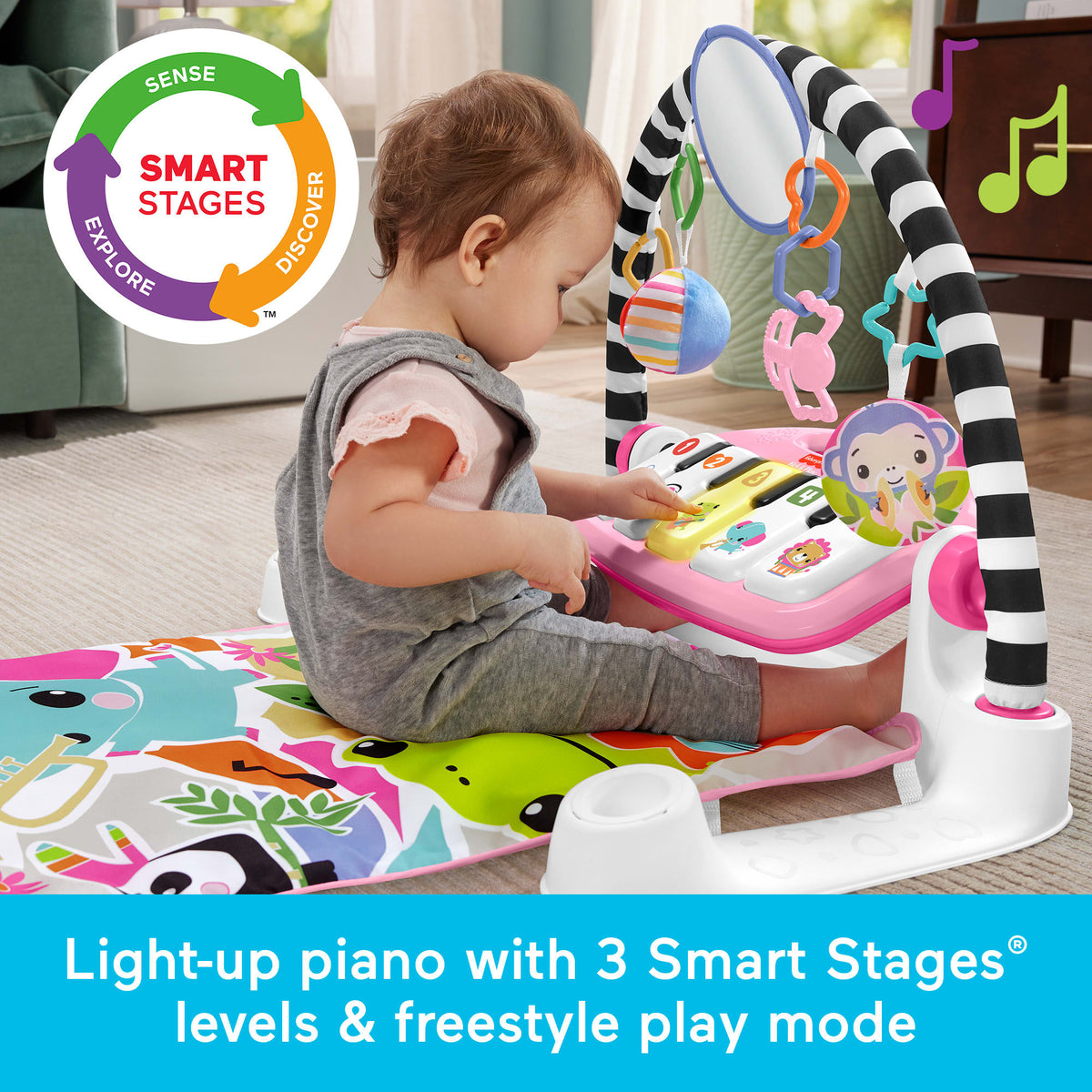 Fisher-Price Glow and Grow Kick & Play Piano Gym, Pink (HRB14)