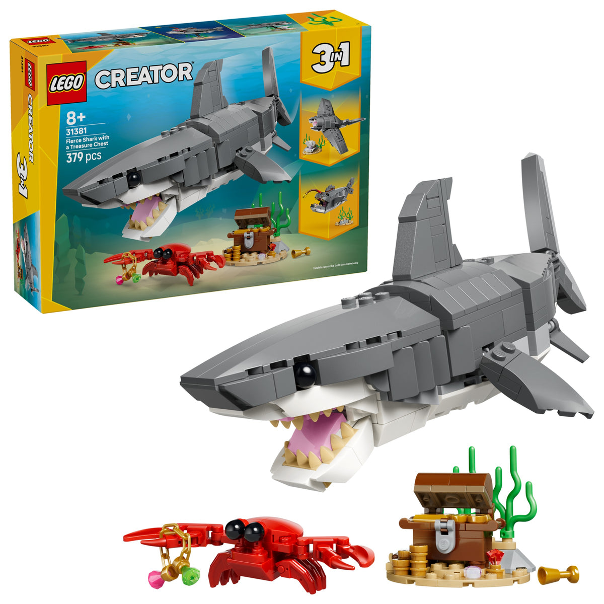 LEGO Creator 3-in-1 Fierce Shark with a Treasure Chest (31381) box