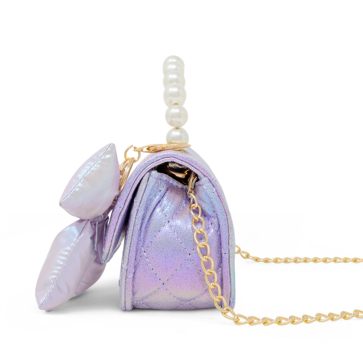 Tiny Treats shiny quilted bow handbag, purple