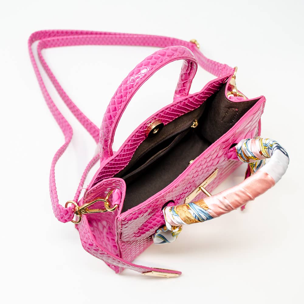 Tiny Treats crocodile scarf handbag, hot pink