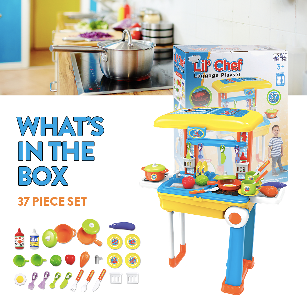 37 Piece Lil Chef Boys Mobile Suitcase Luggage Kids Playset