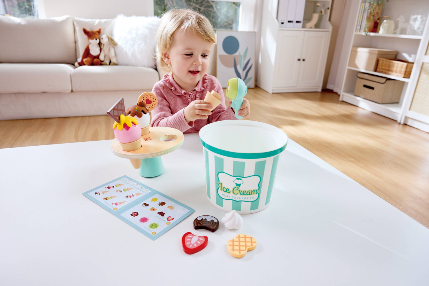 Wooden Ice Cream Parlor Play Set with Cones & Scoop