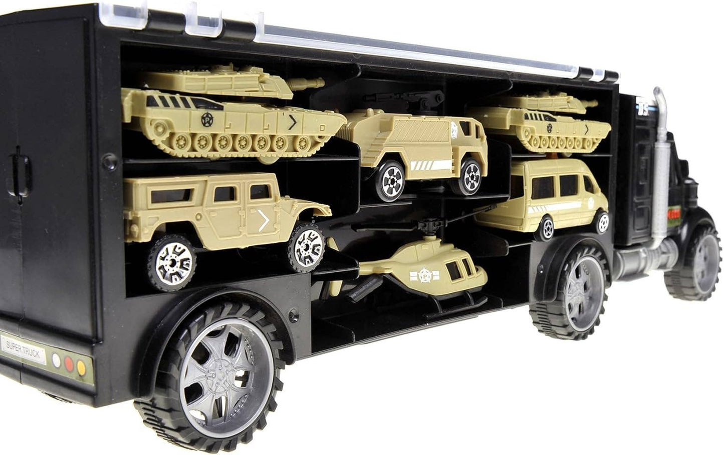 Military Transport Car Carrier With 6 Army Cars