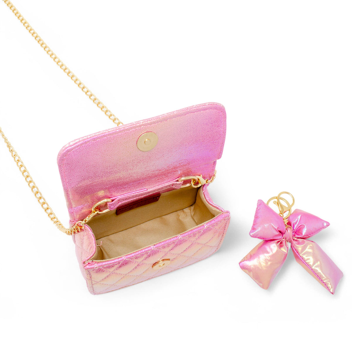 Tiny Treats shiny quilted bow handbag, hot pink