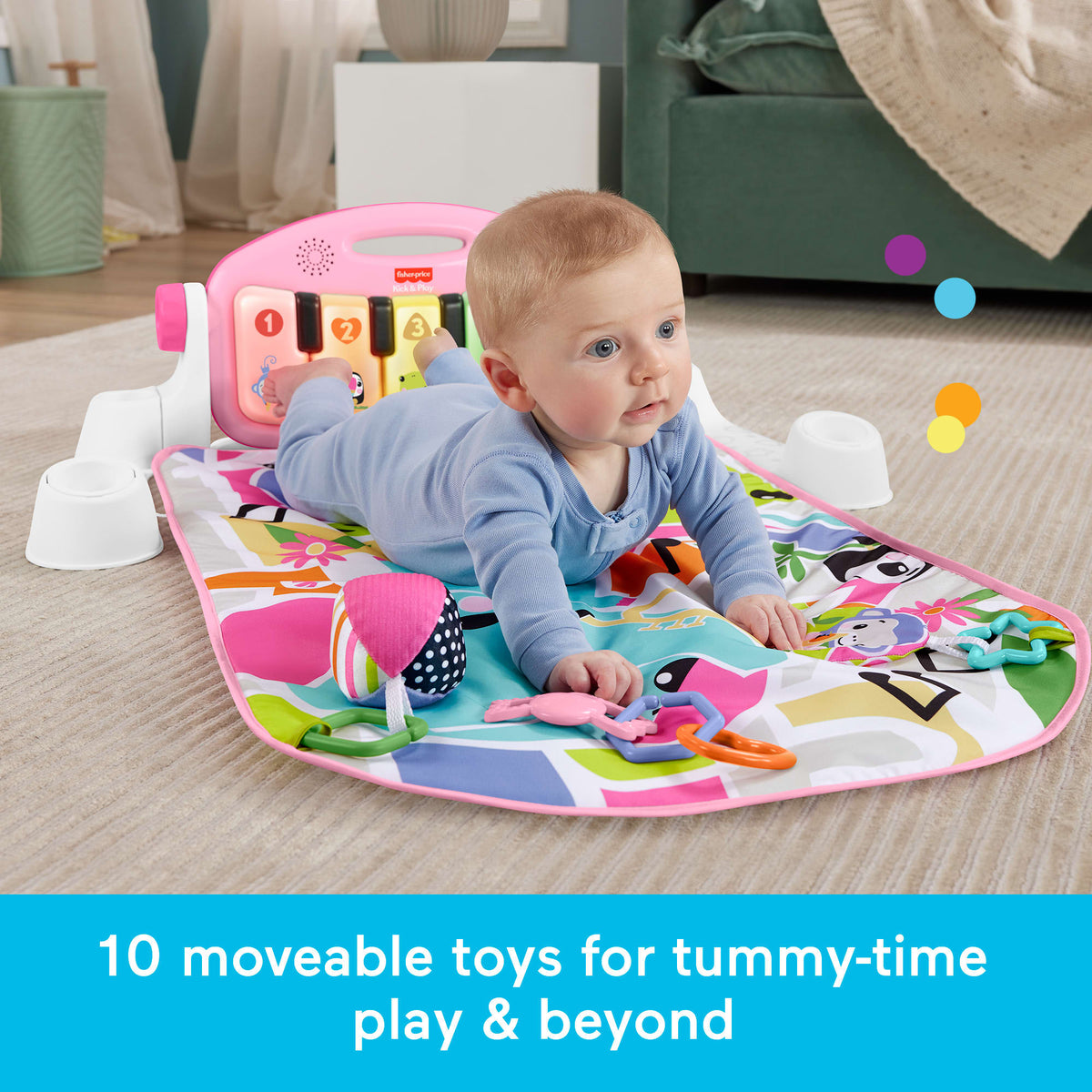 Fisher-Price Glow and Grow Kick & Play Piano Gym, Pink (HRB14)