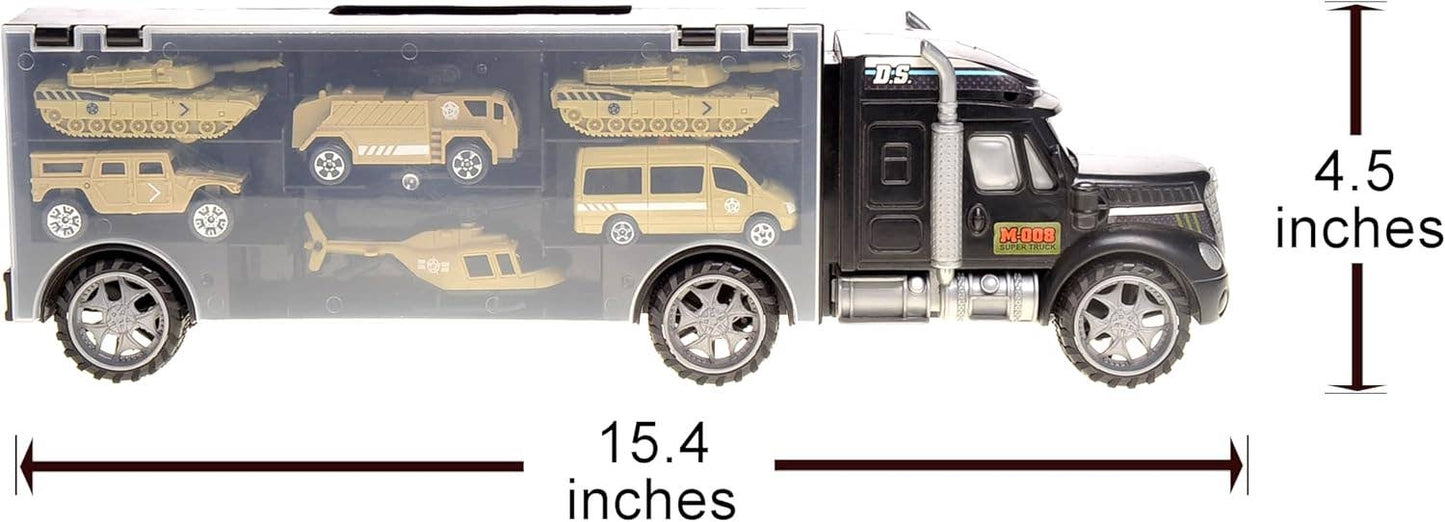 Military Transport Car Carrier With 6 Army Cars