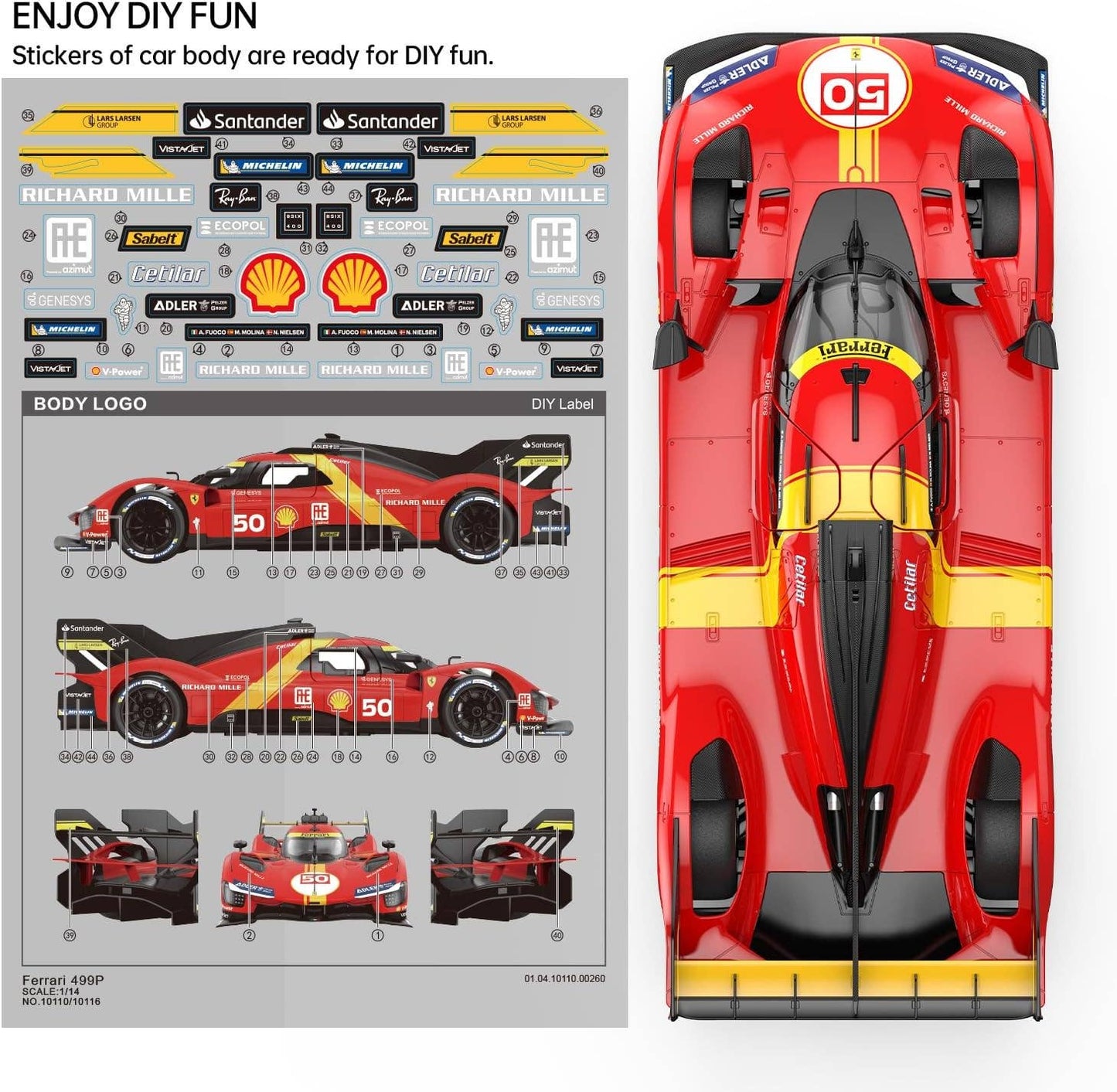 1:14 Scale RC Ferrari 499P Le Mans Remote Control Hyper Car