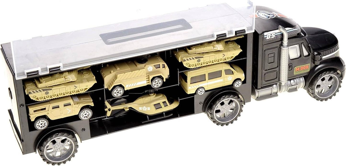 Military Transport Car Carrier With 6 Army Cars