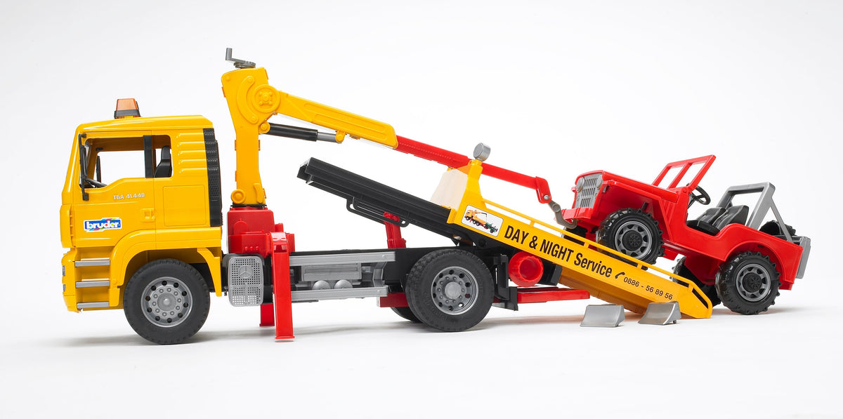 Bruder MAN TGA Breakdown Tow Truck with Cross Country Vehicle (02750) — view 3