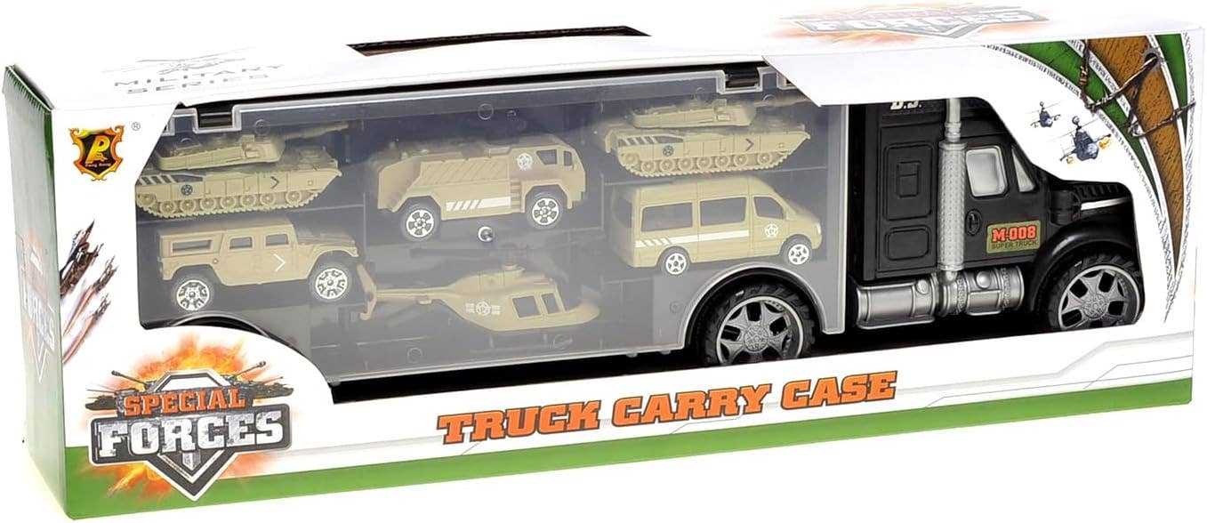 Military Transport Car Carrier With 6 Army Cars