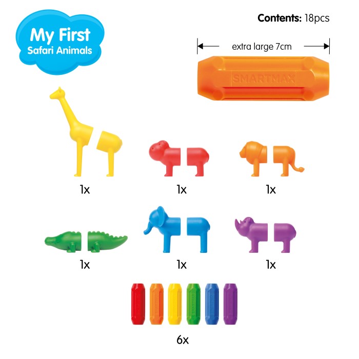 SmartMax My First Safari Animals (SMX 220) — contents, 18 pieces