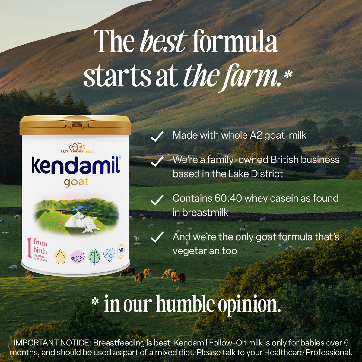 Kendamil Goat First Infant Milk made with whole A2 goat milk
