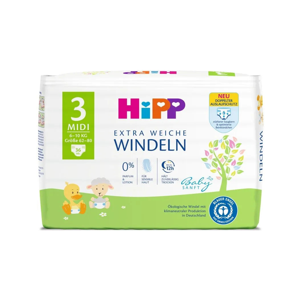 HiPP Baby Soft Extra Soft Diapers Midi, Size 3 (36 pcs) 5-9 kg