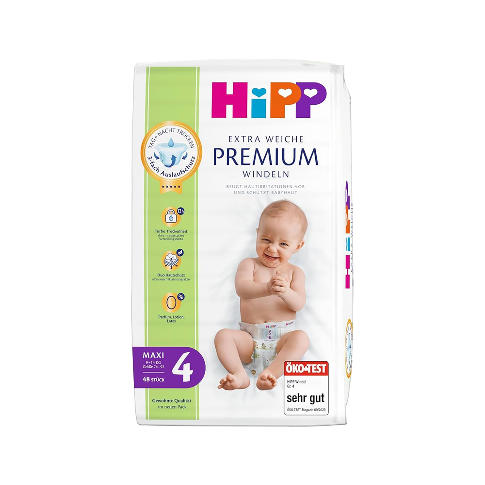 HiPP Extra Soft Premium Diapers Maxi, Size 4 (64 pcs) 9-14 kg