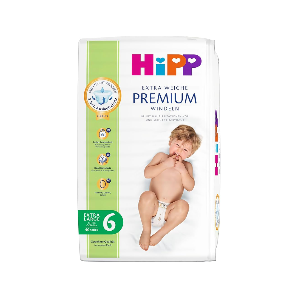 HiPP Extra Soft Premium Diapers Size 6 Extra Large, 13 kg+ 40 pcs