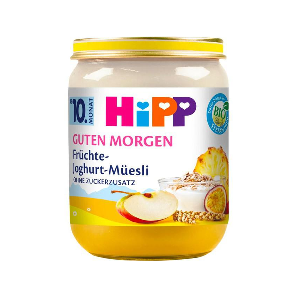 HiPP Good Morning Fruit Puree Apples Peaches Bananas with Muesli and Yogurt 120 g