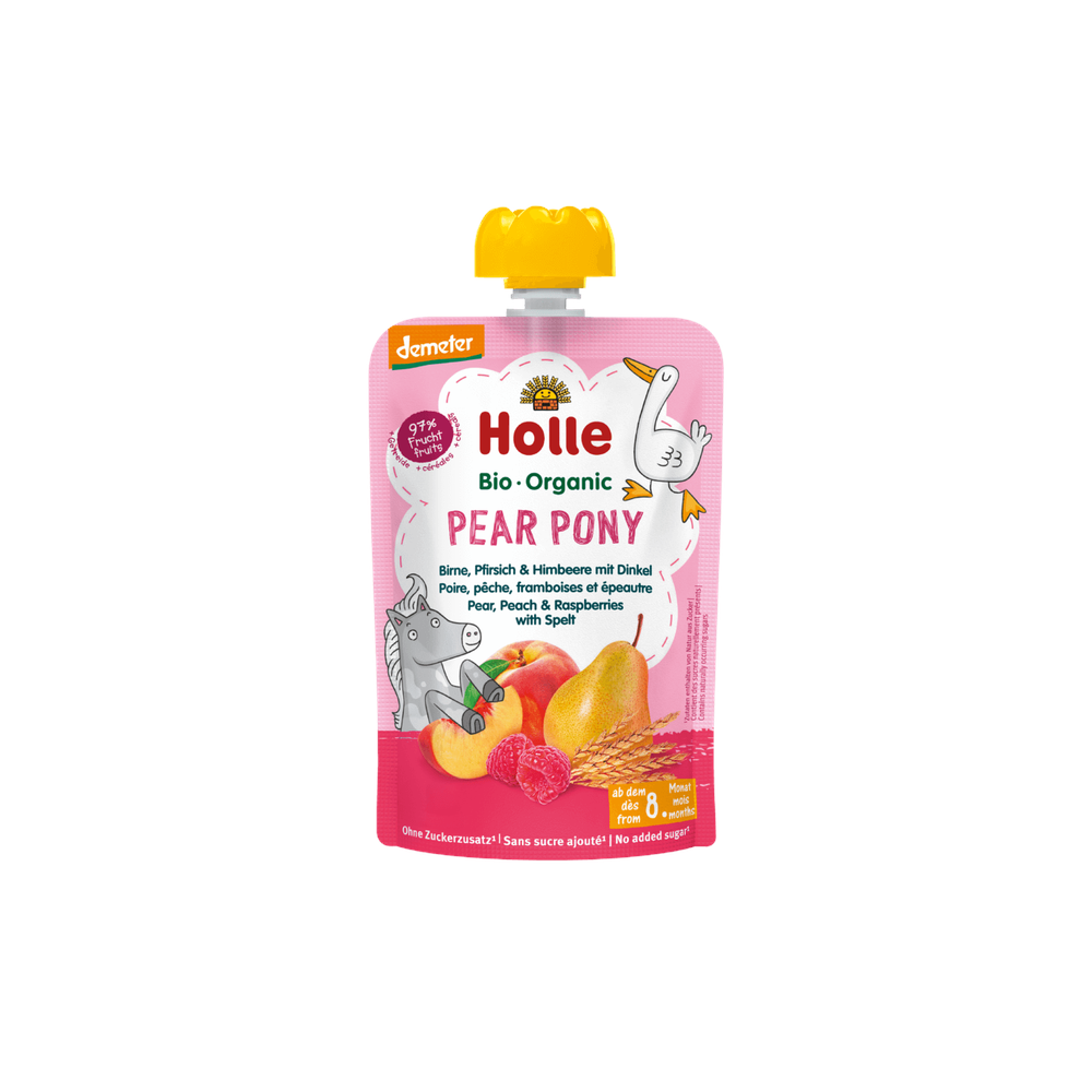 Holle Pear Pony - Pouch Pear, Peach & Raspberries With Spelt 100 g