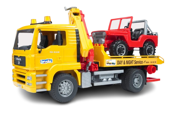 Bruder MAN TGA Breakdown Tow Truck with Cross Country Vehicle (02750)