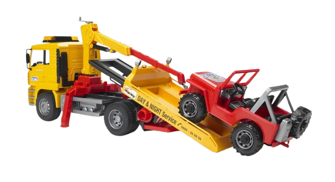 Bruder MAN TGA Breakdown Tow Truck with Cross Country Vehicle (02750)