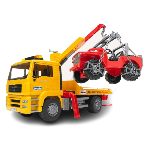 Bruder MAN TGA Breakdown Tow Truck with Cross Country Vehicle (02750)