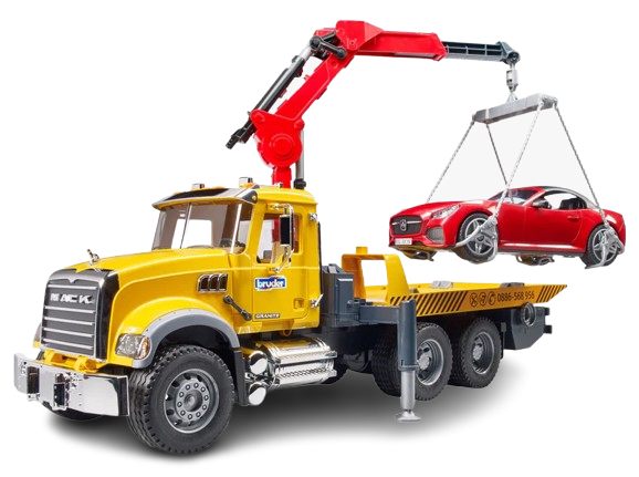 Bruder MACK Granite Tow Truck with Bruder Roadster (02829)