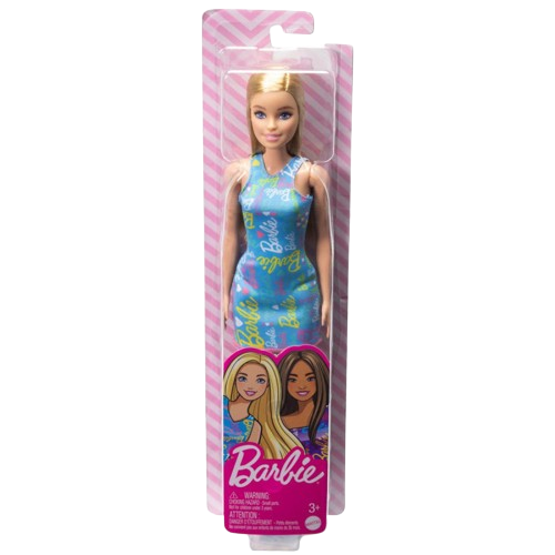Barbie Doll in Blue Barbie Logo Print Dress (HGM59)