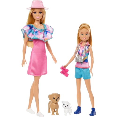 Barbie & Stacie Doll Set with 2 Pet Dogs (HRM09)