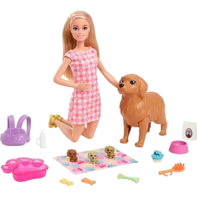 Barbie Doll & Newborn Pups Playset (HCK75)