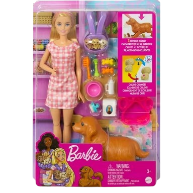 Barbie Doll & Newborn Pups Playset (HCK75)