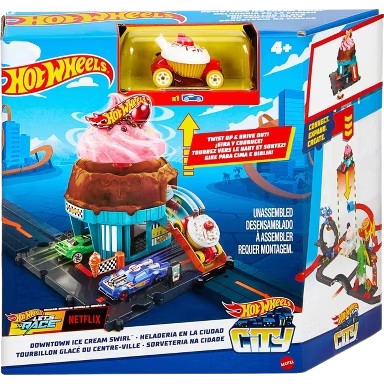 Hot Wheels City Downtown Ice Cream Swirl Track Set (HTN77)