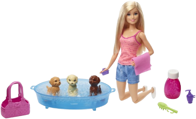 Barbie Doll & Pets Puppy Bath-Time Playset (GDJ37)
