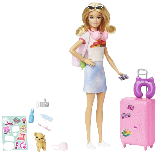 Barbie Malibu Travel Doll & Puppy Playset (HJY18)