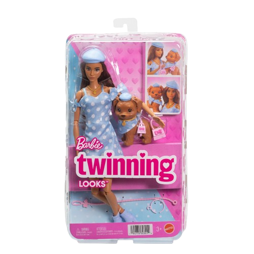 Barbie Twinning Looks Polka Dot Doll with Pet Dog (JFP38)
