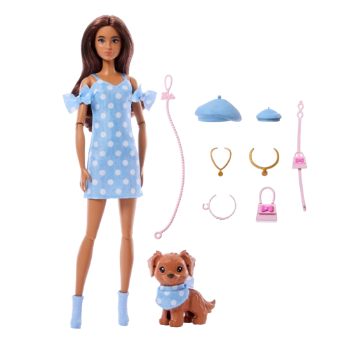 Barbie Twinning Looks Polka Dot Doll with Pet Dog (JFP38)