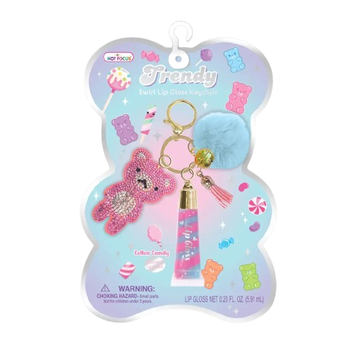 Hot Focus Trendy Swirl Lip Gloss with Key Chain, Gummy Bear 147GB