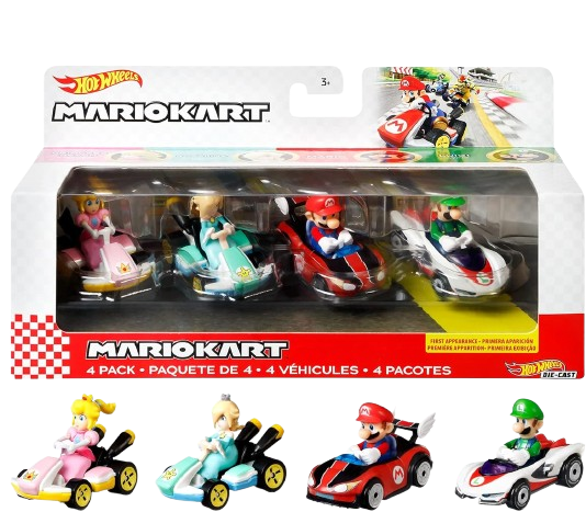 Hot Wheels Mario Kart 4-Pack Die-Cast Vehicle Assortment (GXX97)