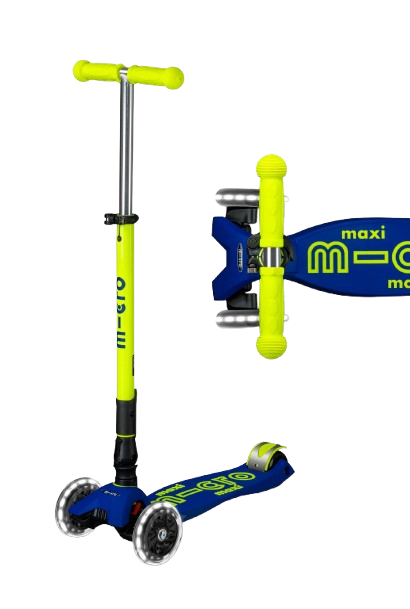 Micro Maxi Foldable LED Scooter - Neon Canary Yellow/Blue