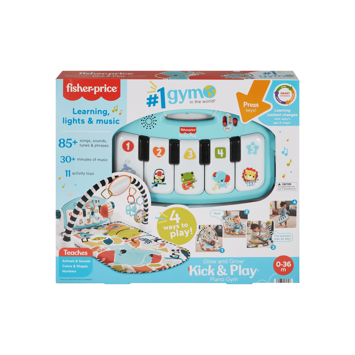 Fisher-Price Glow and Grow Kick & Play Piano Gym, Blue (HRB13)