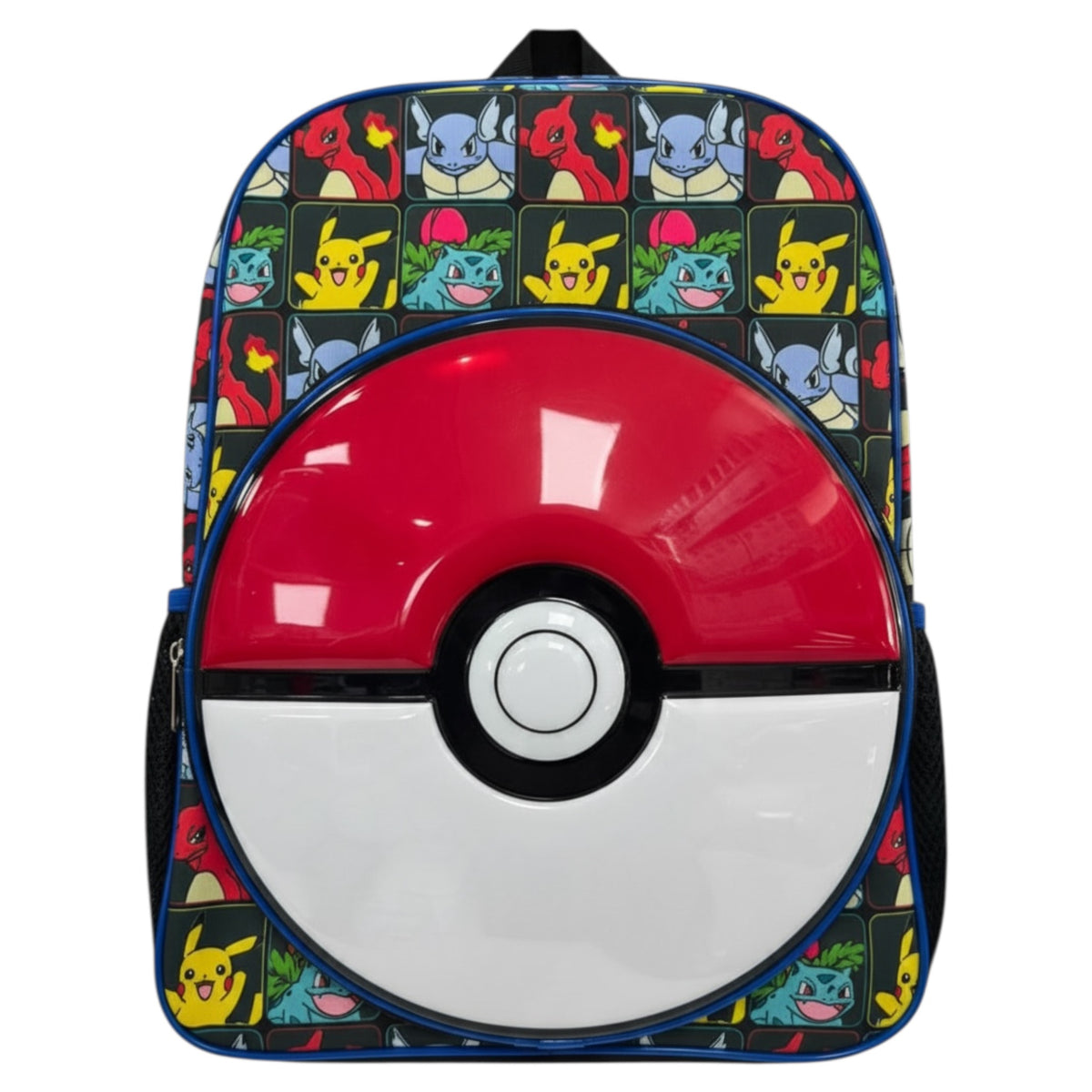 Pokémon Poké Ball Backpack, front with molded Poké Ball and Pikachu character print