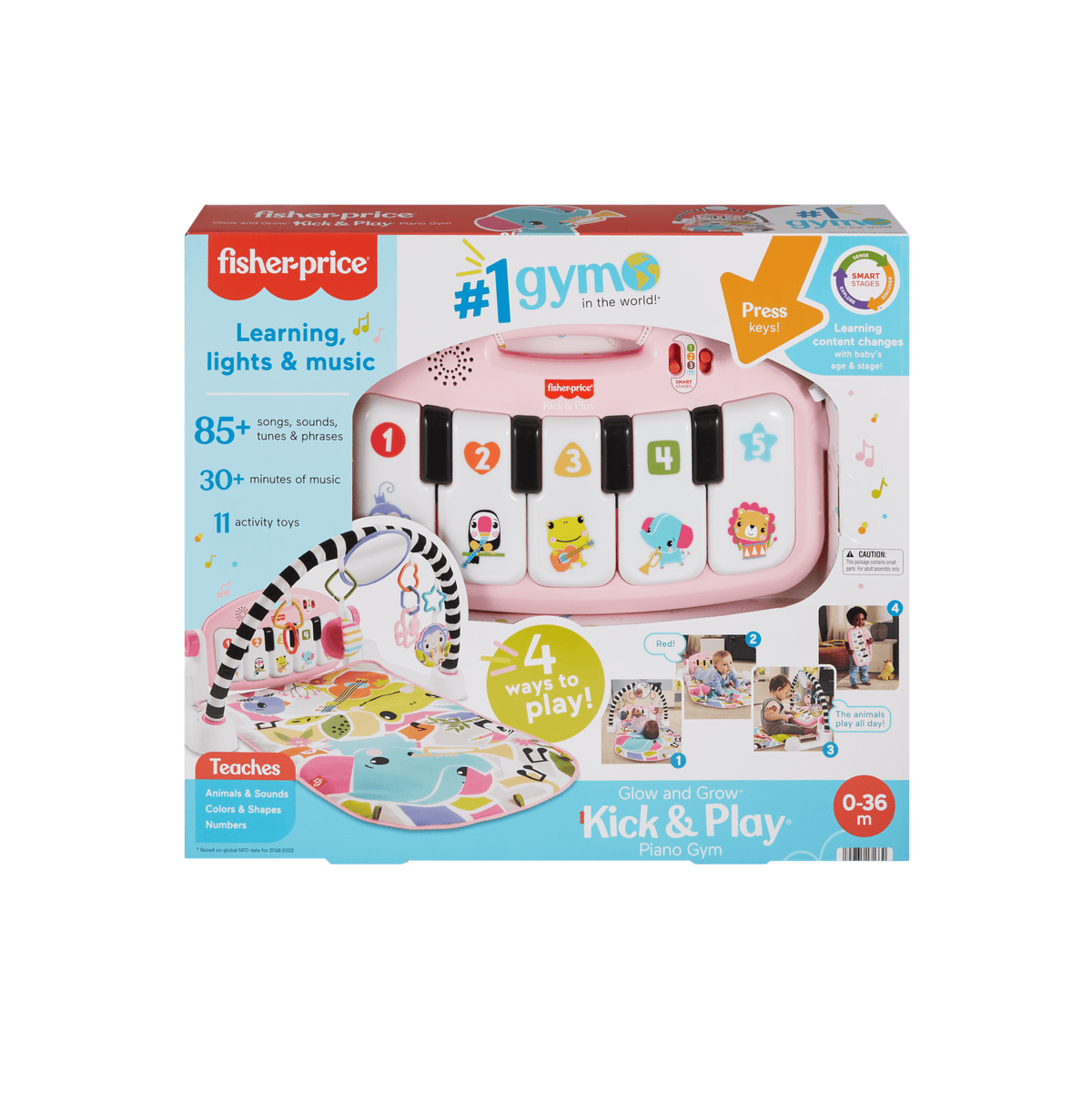 Fisher-Price Glow and Grow Kick & Play Piano Gym, Pink (HRB14)